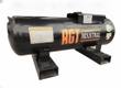 Black horizontal air tank with orange AGT Industrial decal, warning label and two rectangular steel skid feet