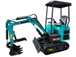 Teal AGT MH12RX mini excavator, boom extended with toothed bucket and thumb, canopy, backfill blade and rubber tracks