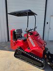 AGT SDA-140T mini skid steer, left side profile, canopy up, plastic-wrapped seat