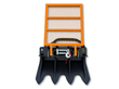 Arteer SS-15000G skid steer logging winch, orange mesh guard, roller fairlead hook and four steel blades, white background