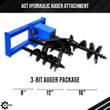 AGT hydraulic auger attachment: blue skid steer mount and drive with 8, 12 and 16 inch auger bits