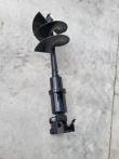 Hydraulic auger with the flighted bit uppermost, drive housing and twin-lug mounting bracket below