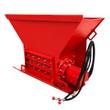 Raytree 72in block crusher, three-quarter view of the red hopper, sizing bar screen and hydraulic motor