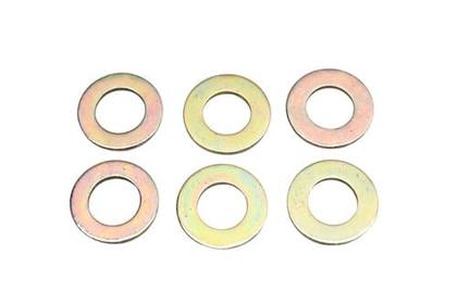 Six zinc-plated steel shim washers