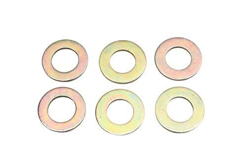 Six zinc-plated steel shim washers