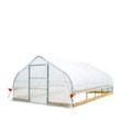 12x20 tunnel greenhouse with clear 6 mil EVA film, framed front door, and wood base rails