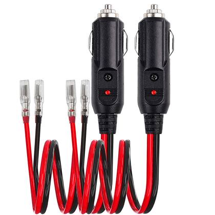 Cigarette Lighter Male Plug Cord, 12V/24V, 14 AWG, 2-Pack