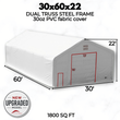 30x60x22 dual truss fabric building, 30 ft wide by 60 ft long by 22 ft high, 13 ft x 16 ft door, 1,800 sq ft