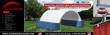 Covermore 40x40x15 container roof shelter: white PVC arch on a galvanized frame spanning two shipping containers