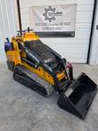 CFG Industrial KJT27 mini skid steer, three-quarter view, tracks and bucket lowered