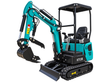 Teal CFG Industrial KT13R mini excavator with thumb-equipped bucket, canopy, and dual joystick controls