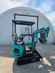 CFG Industrial KT13R mini excavator, boom raised with thumb-equipped bucket, seat wrapped for delivery