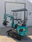 CFG Industrial KT13R mini excavator, arm extended low with thumb-equipped bucket and blade down