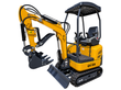 CFG QK18R mini excavator, yellow with black canopy, dozer blade and bucket