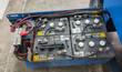 Scissor lift battery bank, four batteries with jumper cables and connector
