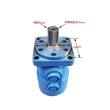Blue hydraulic motor with 4-hole flange, with callouts for 25 mm splined shaft, 6 mm key and 80 mm pilot
