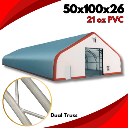 50x100x26 Dual Truss Fabric Building (21oz PVC)