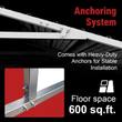 Anchoring system graphic: roof truss bracket, base anchor bolts, 600 sq ft floor space
