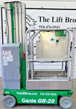 Genie GR-20 mast lift, front view of platform entry gate and ground control box