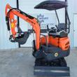 Orange ATS-ME18 mini excavator with canopy, rubber tracks, dozer blade and bucket with grapple thumb