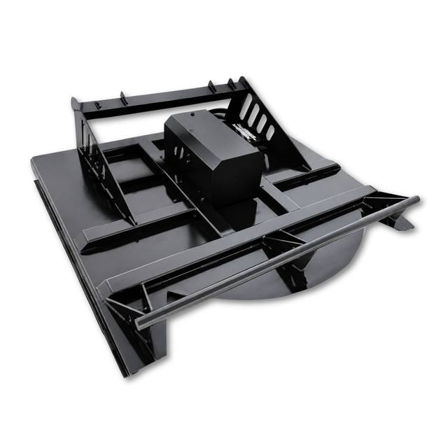 JCT 72in brush cutter deck, black open-front cutter with push bar and hydraulic motor housing on top