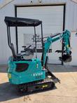 CFG KV16R mini excavator, rear-quarter view with canopy up and bucket lowered