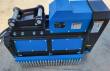 Blue Raytree REDM32 mulcher from above: pin-on mount, data plate, warning decals and chain guard