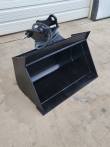 Black hydraulic tilt bucket, open shell and tilt coupler with armored hoses at the mounting head