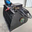 AGT cement mixer bucket, black drum with bag-cutter grille, blue hydraulic motor, control box and red quick couplers