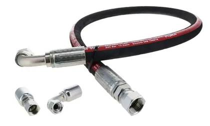 1/2 in wheel motor hose, black with red stripe, 90-degree and straight swivel ends, two spare fittings