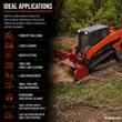 Raytree drum mulcher applications graphic: forestry mulching, land clearing, brush cutting, trail and fence line work