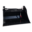 Black 39-inch 4-in-1 mini skid steer bucket, clamshell open, braided hydraulic hose and red-capped coupler