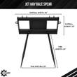 Dimension diagram of the JCT hay bale spear: 40in wide, 18in tall, 42in tines spaced 25in apart
