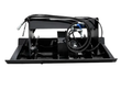 JCT vibratory plate compactor, side view, hydraulic motor and coiled hoses on a white background