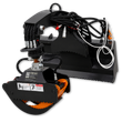 Landhonor rotating grapple, black toothed jaws with orange cylinder, hydraulic rotator and quick-attach plate
