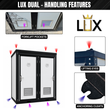 LUX Dual handling features diagram: forklift pockets, lifting eyes and anchoring cleats marked on the restroom unit