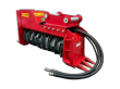 Red Raytree excavator drum mulcher, black toothed rotor, twin mounting pins, 35-65GPM and cat 12-20 ton decals