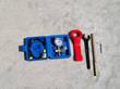 Nitrogen-charging pressure gauge kit and wrenches included with the post driver