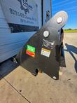 Raytree power rake bucket side plate with equipment ID tag and hydraulic warning label