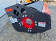 Vibratory roller drum end plate, red hub, oil-fill reminder and danger warning labels