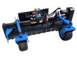 Raytree RMSC78 soil conditioner power rake, blue frame, black toothed drum, two gauge wheels and hydraulic motor