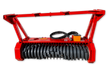 Red Raytree 72-inch forestry drum mulcher with exposed toothed cutting drum, tall push frame, hoses and orange valve block