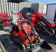 Red SDLANCH mini skid steer on rubber tracks with canopy, gray seat, hydraulic hoses and black bucket