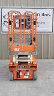 Snorkel S3215L scissor lift, front end view with platform control box on the rail
