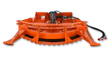 Topcat 68in brush cutter, orange round deck with serrated skirt, top hydraulic drive motor and hoses, skid shoes