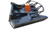 Gray 72-inch brush cutter, orange hydraulic motor cover, guard hoop over the deck and DANGER STAY CLEAR side decal