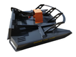 WIG 72-inch skid steer brush cutter, orange hydraulic motor cover, curved front guard and Danger Stay Clear deck