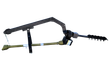 Wolverine post hole auger, black A-frame boom, gearbox, olive PTO driveline shaft and 6-inch helical auger bit