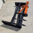 Wolverine 3-point box blade from above, rear moldboard with data plate and warning decal