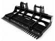 Wolverine 78-inch land leveler, front angle: bolt-on teeth, screening bars, dual cylinder mounts and quick-attach plate
